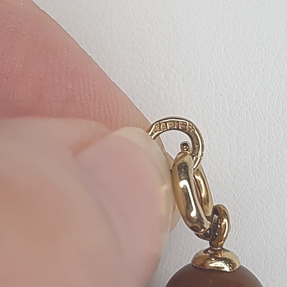 Vintage NAPIER signed Brown & White Plastic Bead Necklace on Gold-Tone chain - Picture 4 of 5
